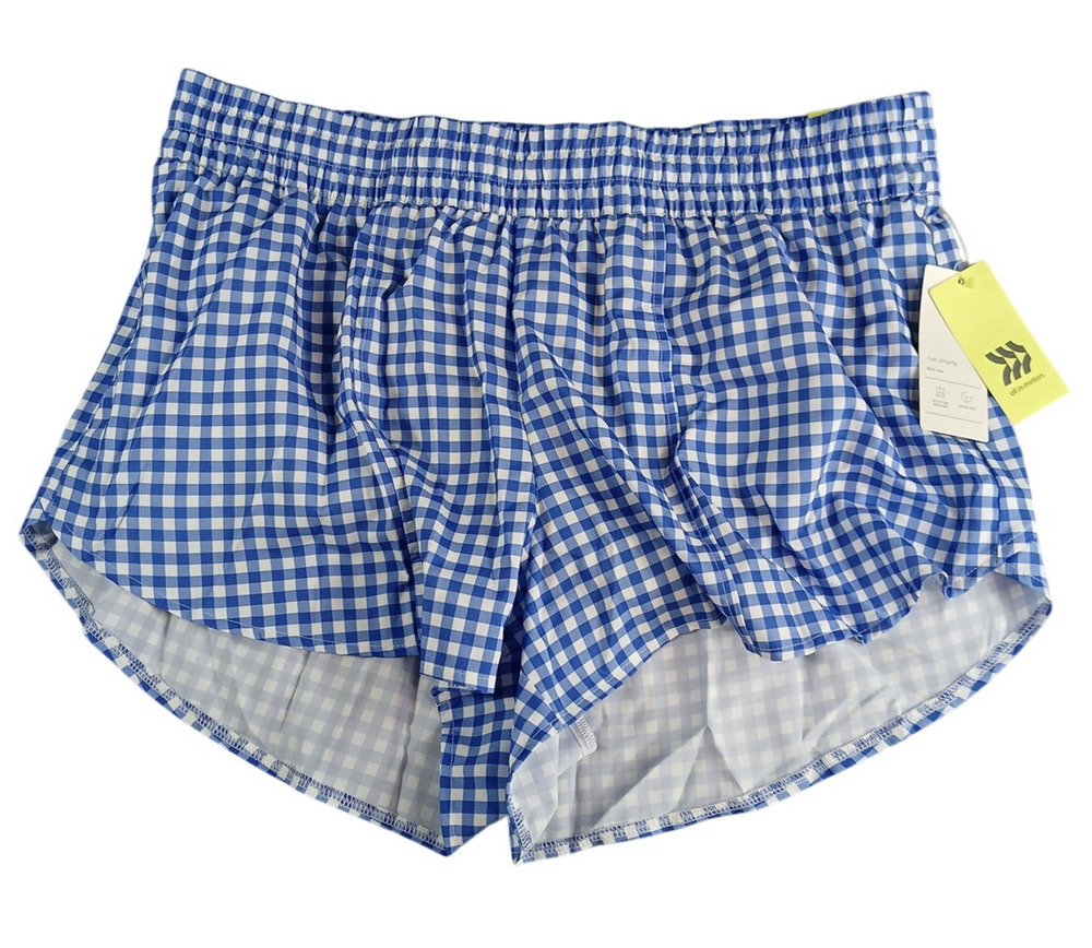 All In Motion Run Shorts Womens Blue XL Mid-Rise Stretch Athletic Gingham NWT